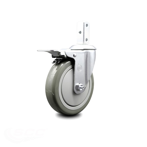 5 Inch Gray Poly Wheel Swivel 7/8 Inch Square Stem Caster with Total Lock Brake
